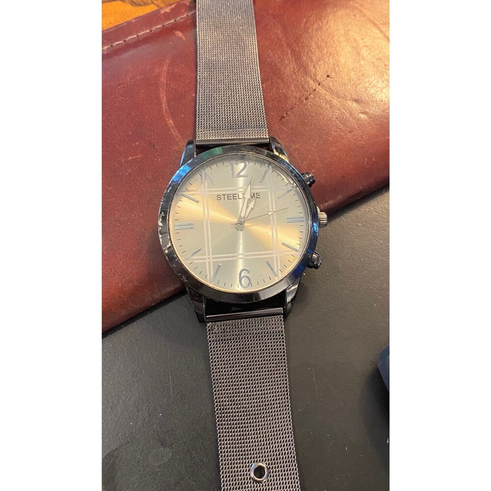 Men's 45mm Steel Time Watch, Gun Metal Tone Case and Mesh Band